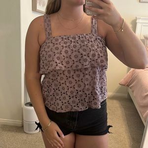 American Eagle Outfitters Purple Laser Cut Ruffle Top